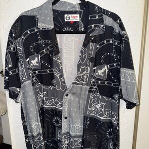 Bape Black and Gray Graphic Button Down Shirt